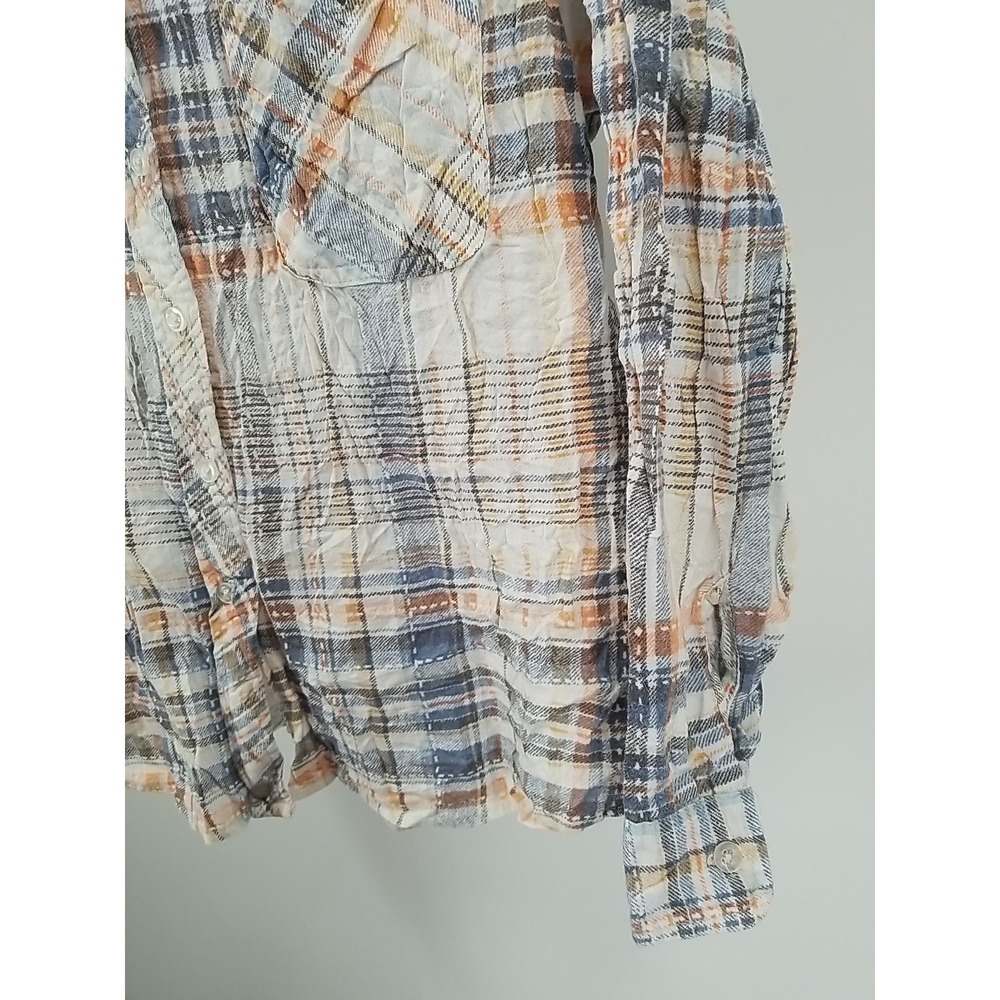 American Sweetheart Womens Plaid Long Sleeve Button Up Distressed Shirt - Picture 8 of 9